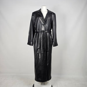 Danier Leather Black Genuine Leather Belted Long Trench Coat - Size M