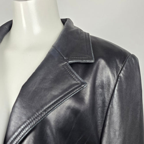 Danier Leather Black Genuine Leather Belted Long Trench Coat - Size M