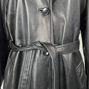 Danier Leather Black Genuine Leather Belted Long Trench Coat - Size M