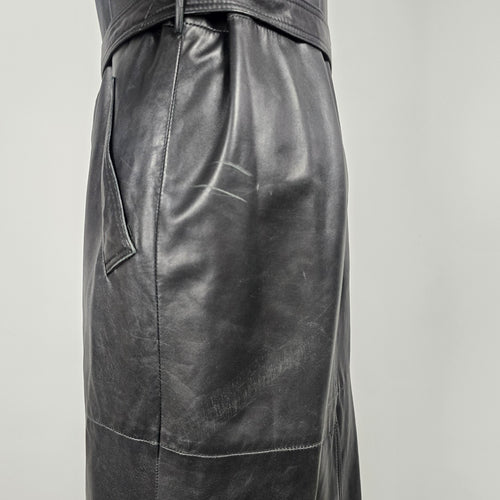 Danier Leather Black Genuine Leather Belted Long Trench Coat - Size M