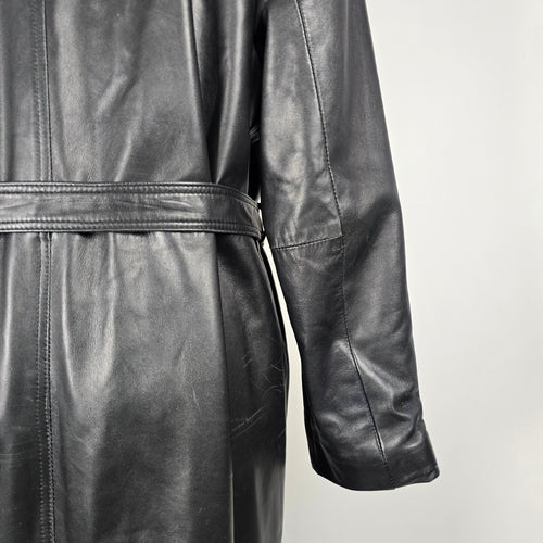 Danier Leather Black Genuine Leather Belted Long Trench Coat - Size M