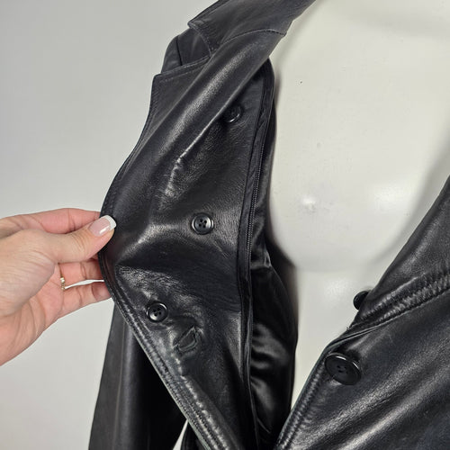 Danier Leather Black Genuine Leather Belted Long Trench Coat - Size M