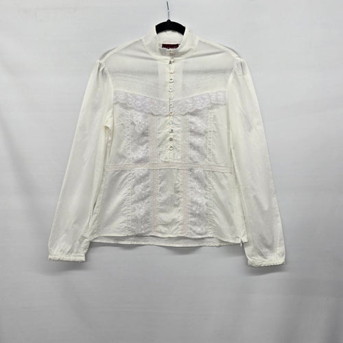 Nevada Women’s White Lace Embroidered Cotton Long Sleeve Blouse - Size 10