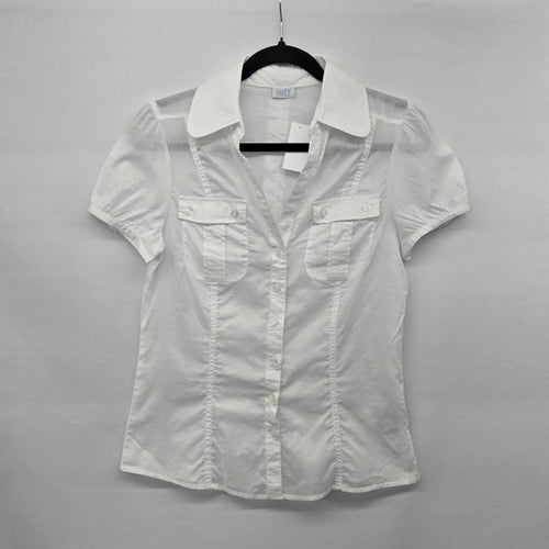 Suzy Shier Women’s White Short Sleeve Button Front Blouse - Size M
