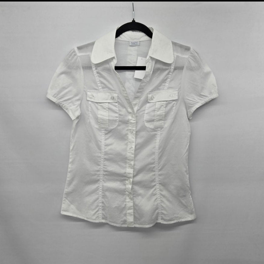 Suzy Shier Women’s White Short Sleeve Button Front Blouse - Size S