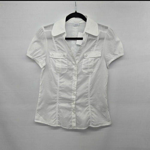 Suzy Shier Women’s White Short Sleeve Button Front Blouse - Size S