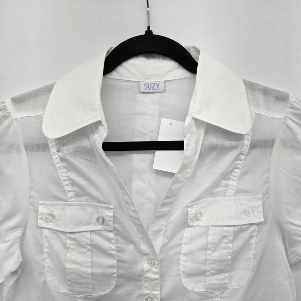 Suzy Shier Women’s White Short Sleeve Button Front Blouse - Size S