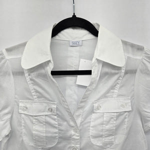 Suzy Shier Women’s White Short Sleeve Button Front Blouse - Size S