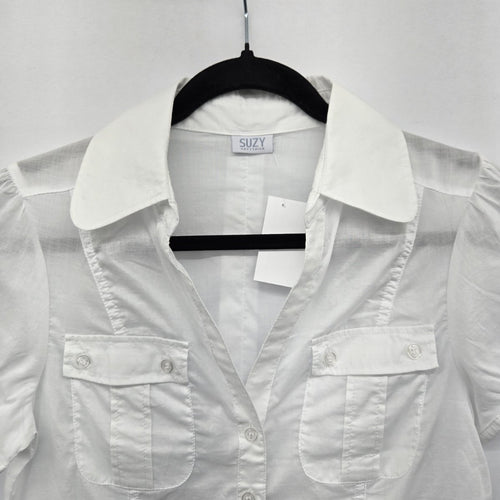 Suzy Shier Women’s White Short Sleeve Button Front Blouse - Size S