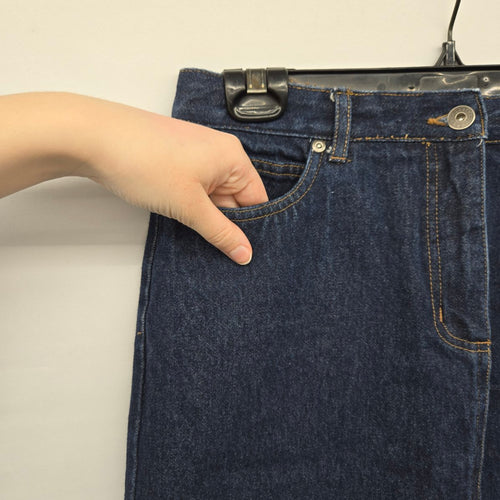 Contrast Jeans Dark Wash Denim Midi Skirt - Size 9