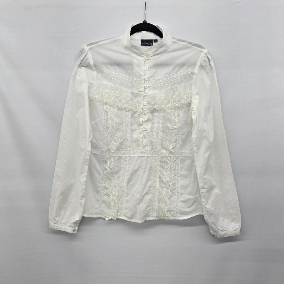 Nevada White Cotton Lace Button-Front Blouse - Size S