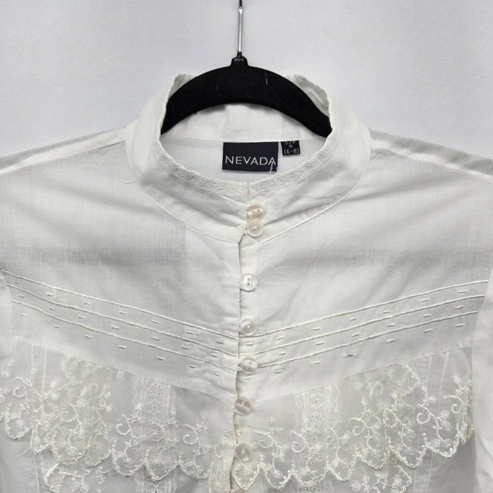 Nevada White Cotton Lace Button-Front Blouse - Size S