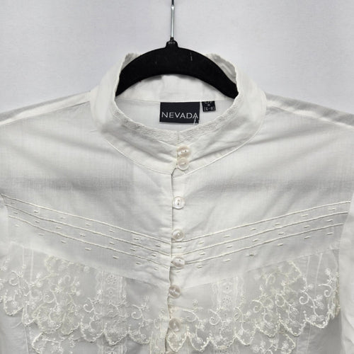 Nevada Women’s White Cotton Lace Button-Front Blouse - Size XS