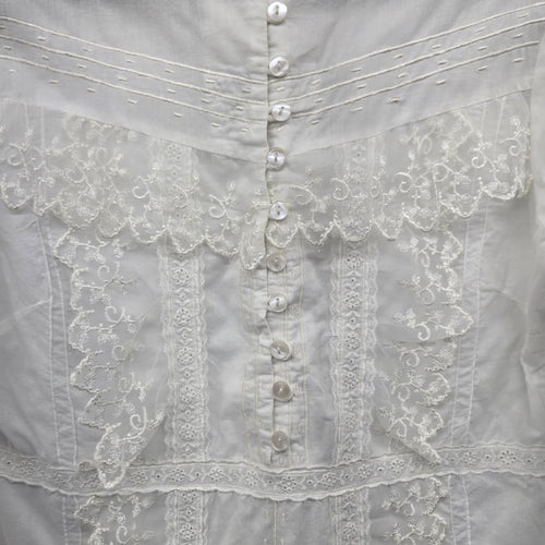 Nevada White Cotton Lace Button-Front Blouse - Size S