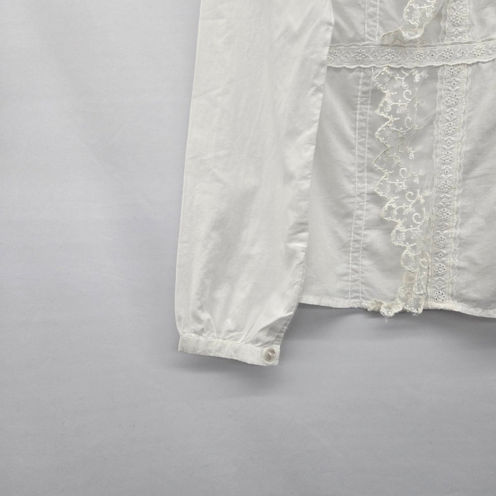 Nevada White Cotton Lace Button-Front Blouse - Size S