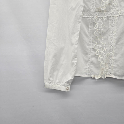 Nevada Women’s White Cotton Lace Button-Front Blouse - Size XS