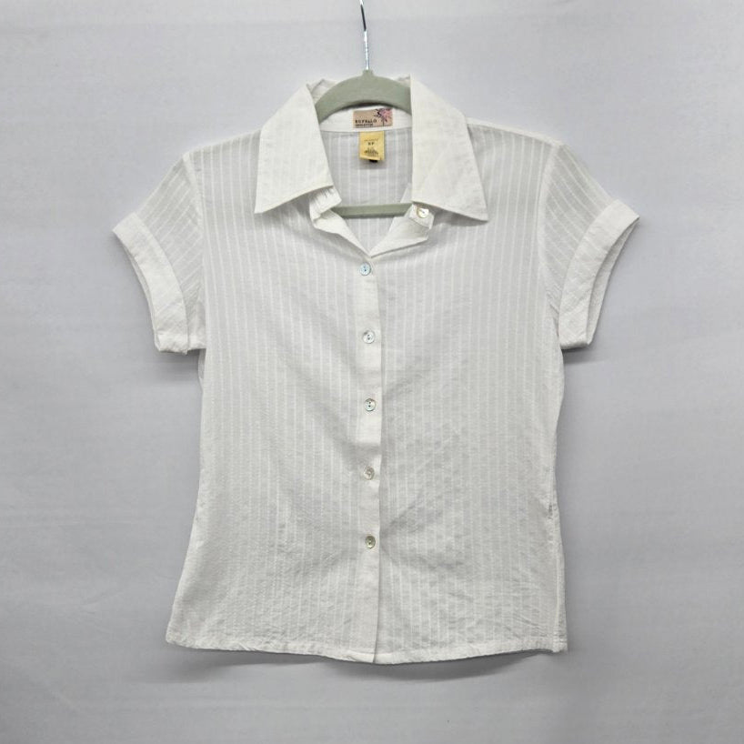 Buffalo David Bitton White Short Sleeve Button-Front Shirt - Size M