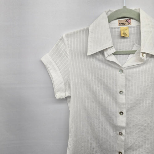 Buffalo David Bitton White Short Sleeve Button-Front Shirt - Size M