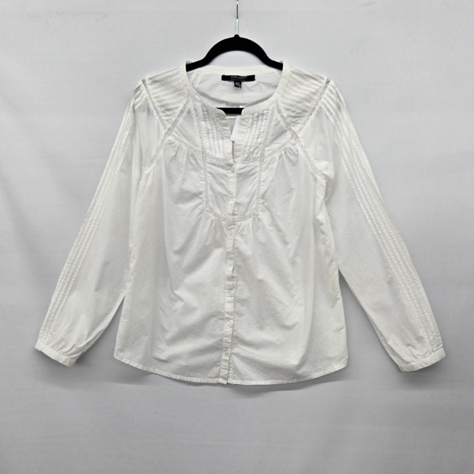 Coupé Collection White Long Sleeve Button-Front Blouse Size M