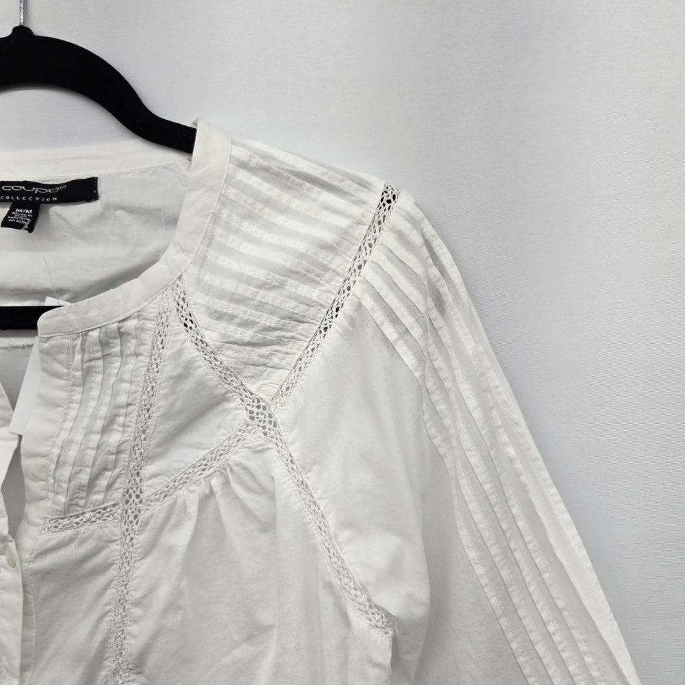 Coupé Collection White Long Sleeve Button-Front Blouse Size M