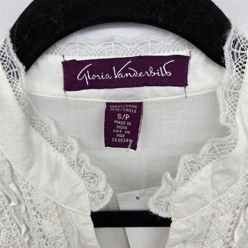 Gloria Vanderbilt White Long Sleeve Lace Button-Front Blouse - Size S