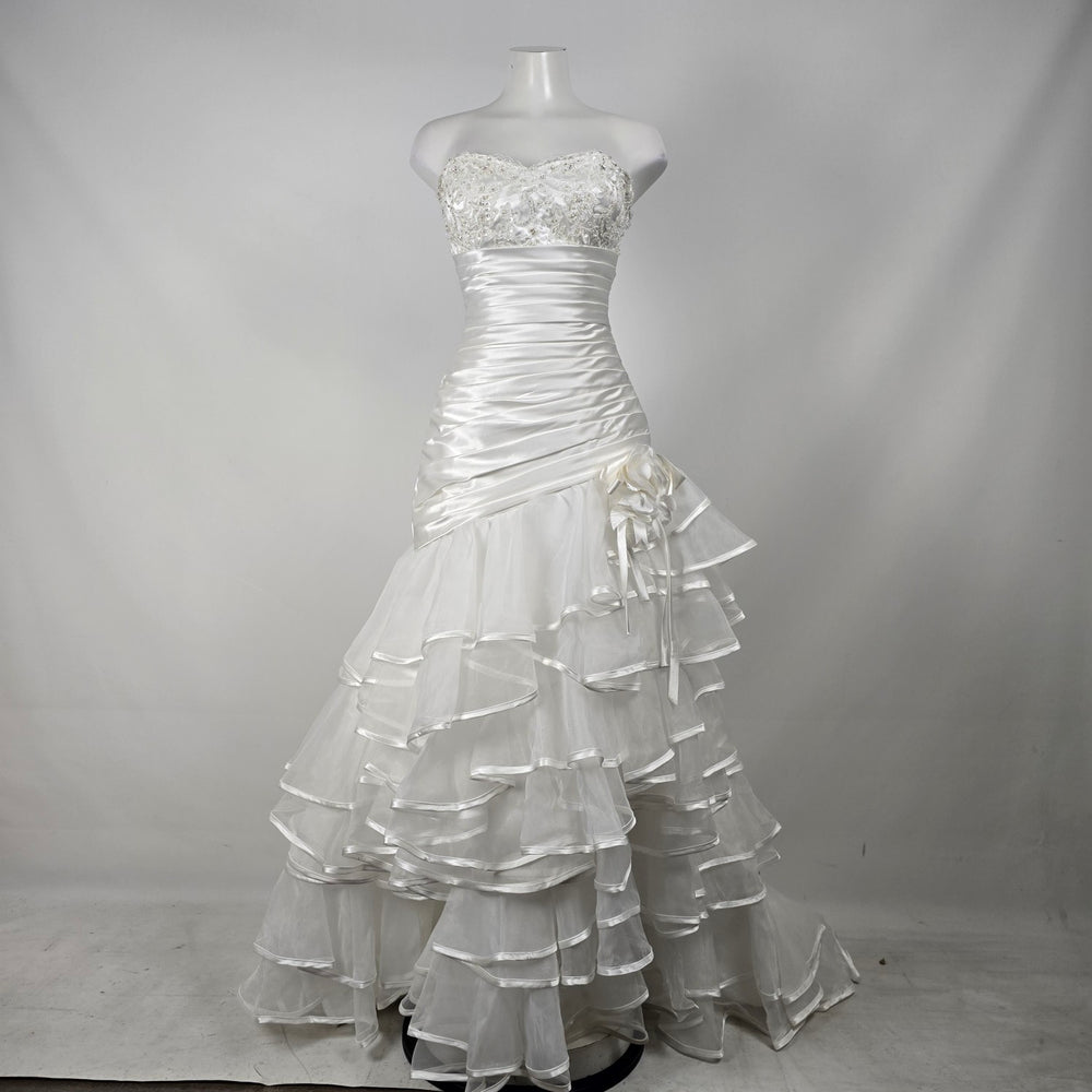 Mia Solano Ivory Strapless High Low Corset Back Ruffle Wedding Dress - Size XS/S