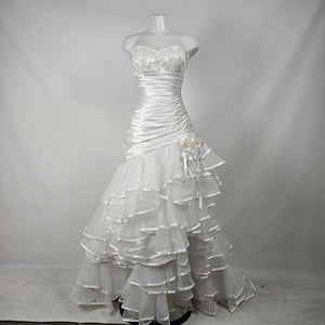 Mia Solano Ivory Strapless High Low Corset Back Ruffle Wedding Dress - Size XS/S