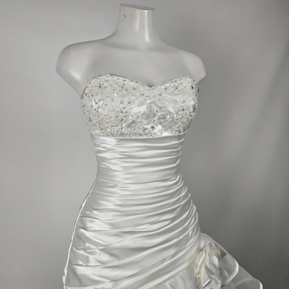 Mia Solano Ivory Strapless High Low Corset Back Ruffle Wedding Dress - Size XS/S