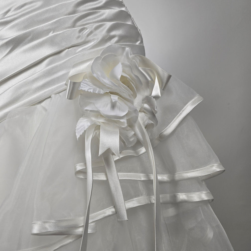 Mia Solano Ivory Strapless High Low Corset Back Ruffle Wedding Dress - Size XS/S
