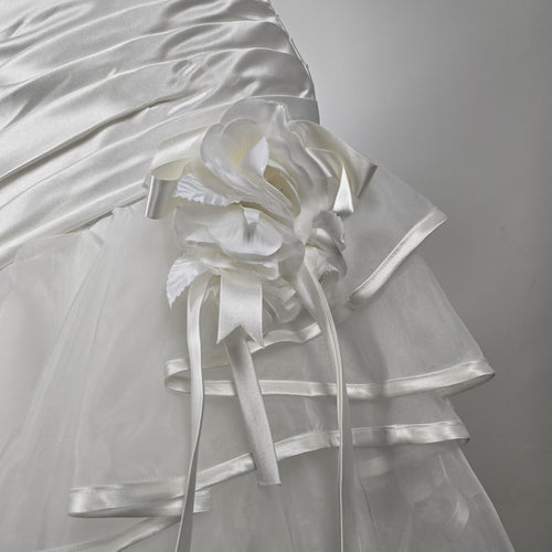 Mia Solano Ivory Strapless High Low Corset Back Ruffle Wedding Dress - Size XS/S