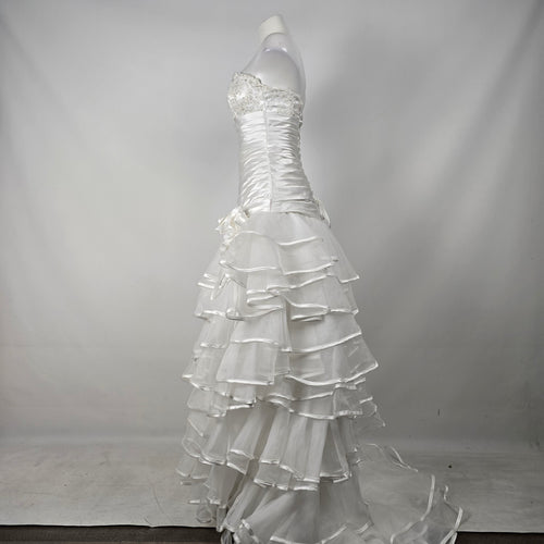 Mia Solano Ivory Strapless High Low Corset Back Ruffle Wedding Dress - Size XS/S