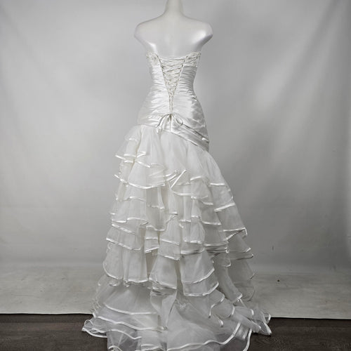 Mia Solano Ivory Strapless High Low Corset Back Ruffle Wedding Dress - Size XS/S