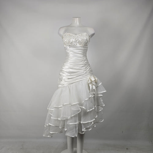 Mia Solano Ivory Strapless High Low Corset Back Ruffle Wedding Dress - Size XS/S