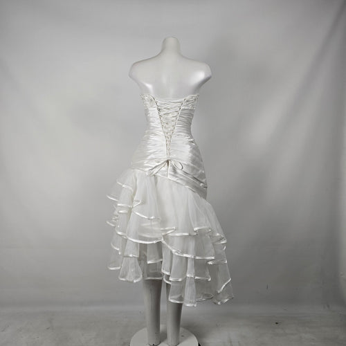 Mia Solano Ivory Strapless High Low Corset Back Ruffle Wedding Dress - Size XS/S