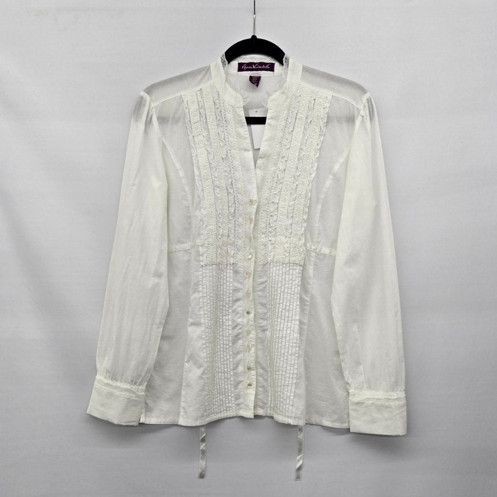 Gloria Vanderbilt White Long Sleeve Lace Button-Front Blouse - Size S