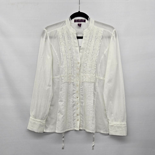 Gloria Vanderbilt White Long Sleeve Lace Button-Front Blouse - Size S