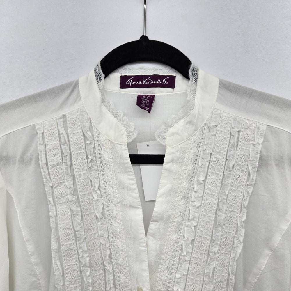 Gloria Vanderbilt White Long Sleeve Lace Button-Front Blouse - Size S