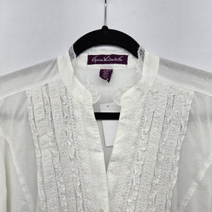 Gloria Vanderbilt White Long Sleeve Lace Button-Front Blouse - Size S