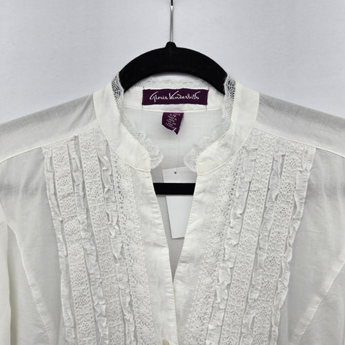 Gloria Vanderbilt White Long Sleeve Lace Button-Front Blouse - Size S