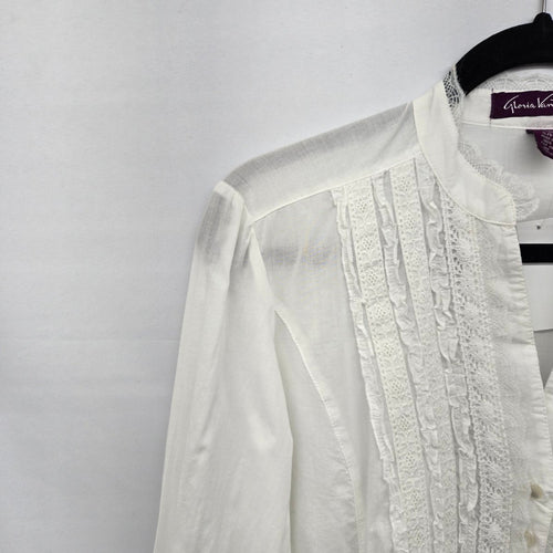 Gloria Vanderbilt White Long Sleeve Lace Button-Front Blouse - Size S