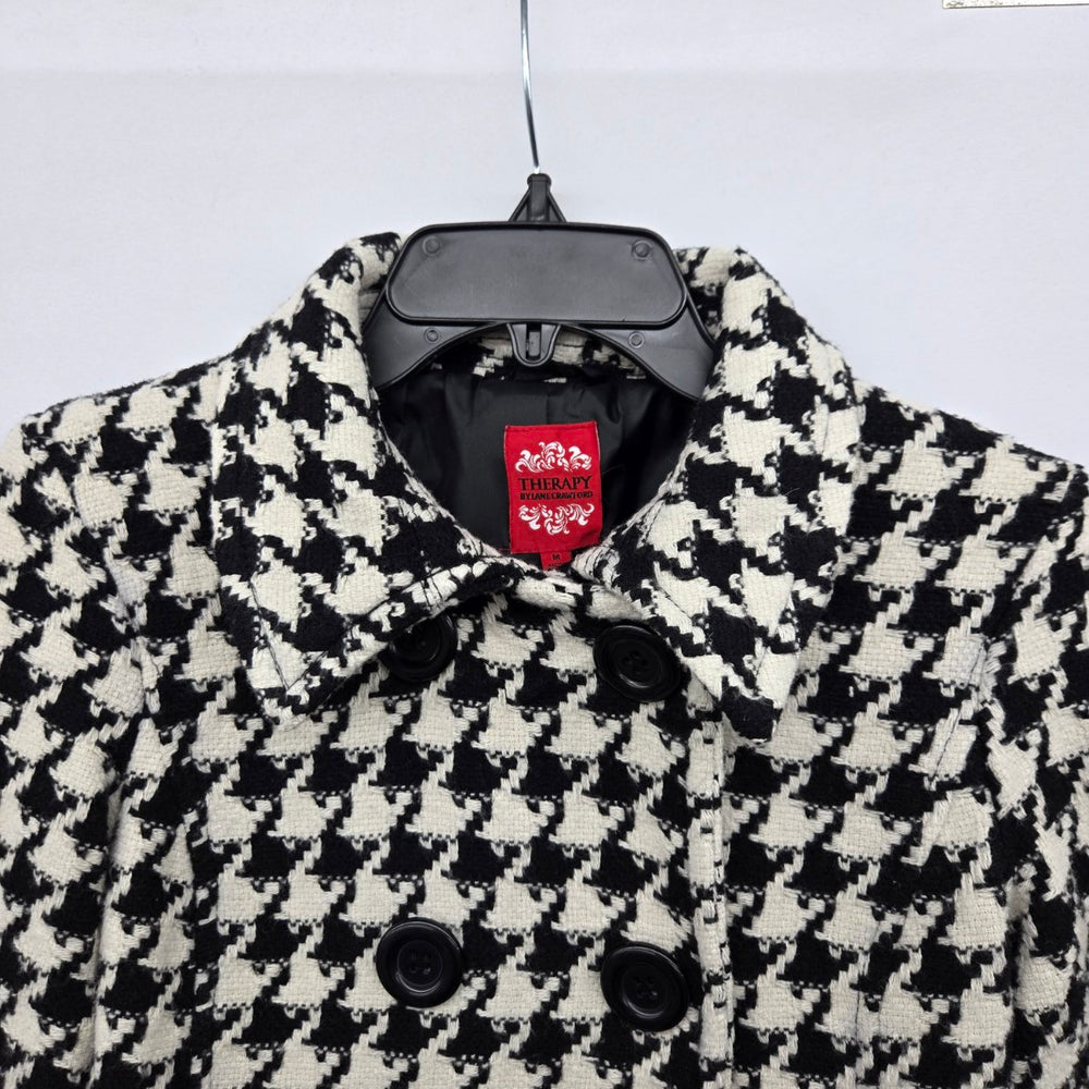 Therapy by Lane Crawford Black Cream Houndstooth Wool Blend Jacket Size M