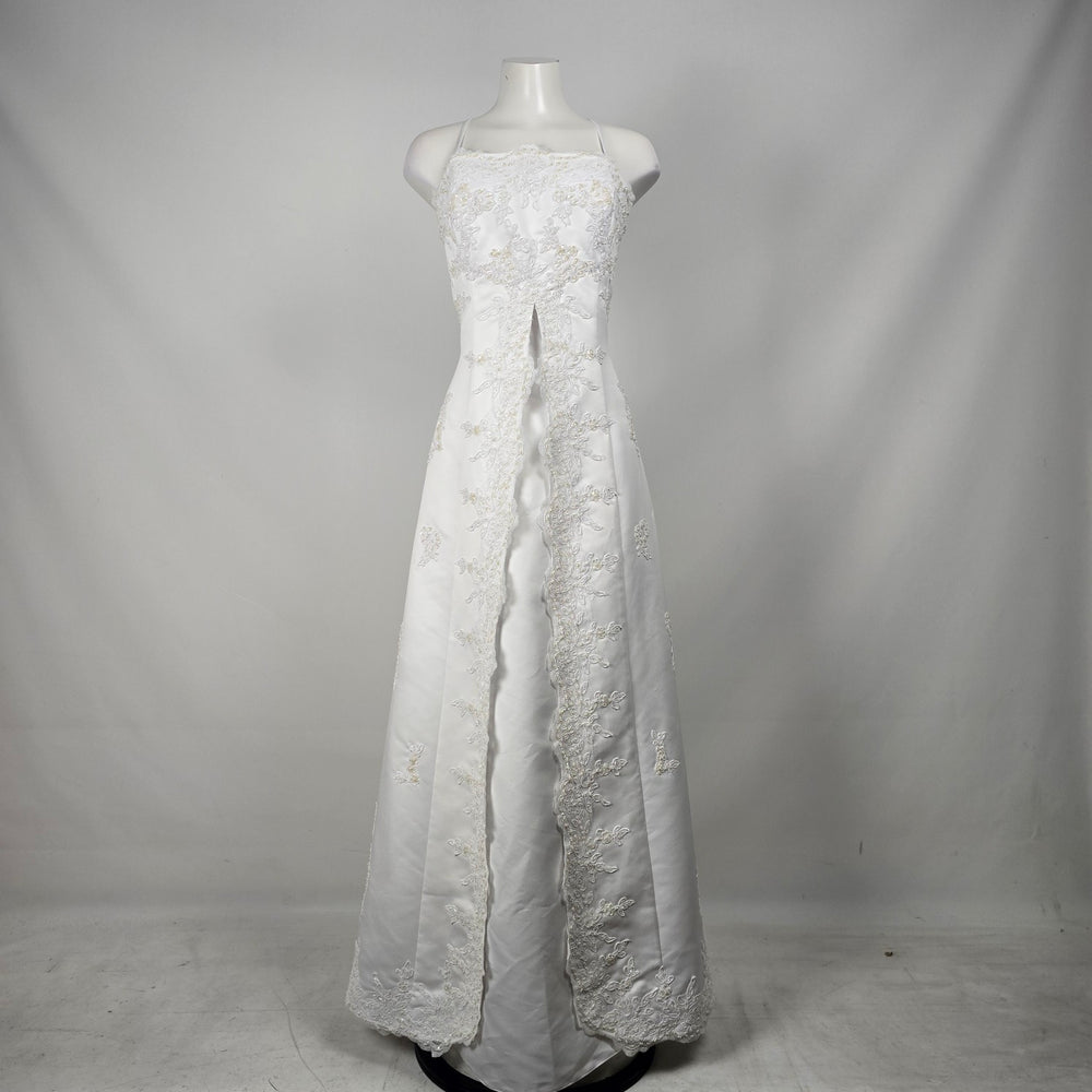 Vintage Aspeed White Beaded Lace Spaghetti Strap Formal Wedding Gown Dress -Size M/L