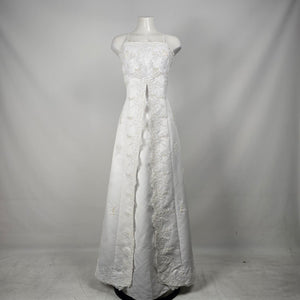 Vintage Aspeed White Beaded Lace Spaghetti Strap Formal Wedding Gown Dress -Size M/L