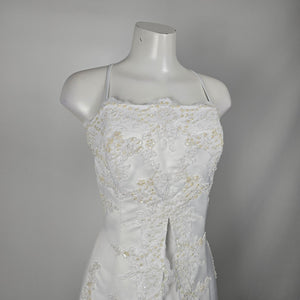 Vintage Aspeed White Beaded Lace Spaghetti Strap Formal Wedding Gown Dress -Size M/L
