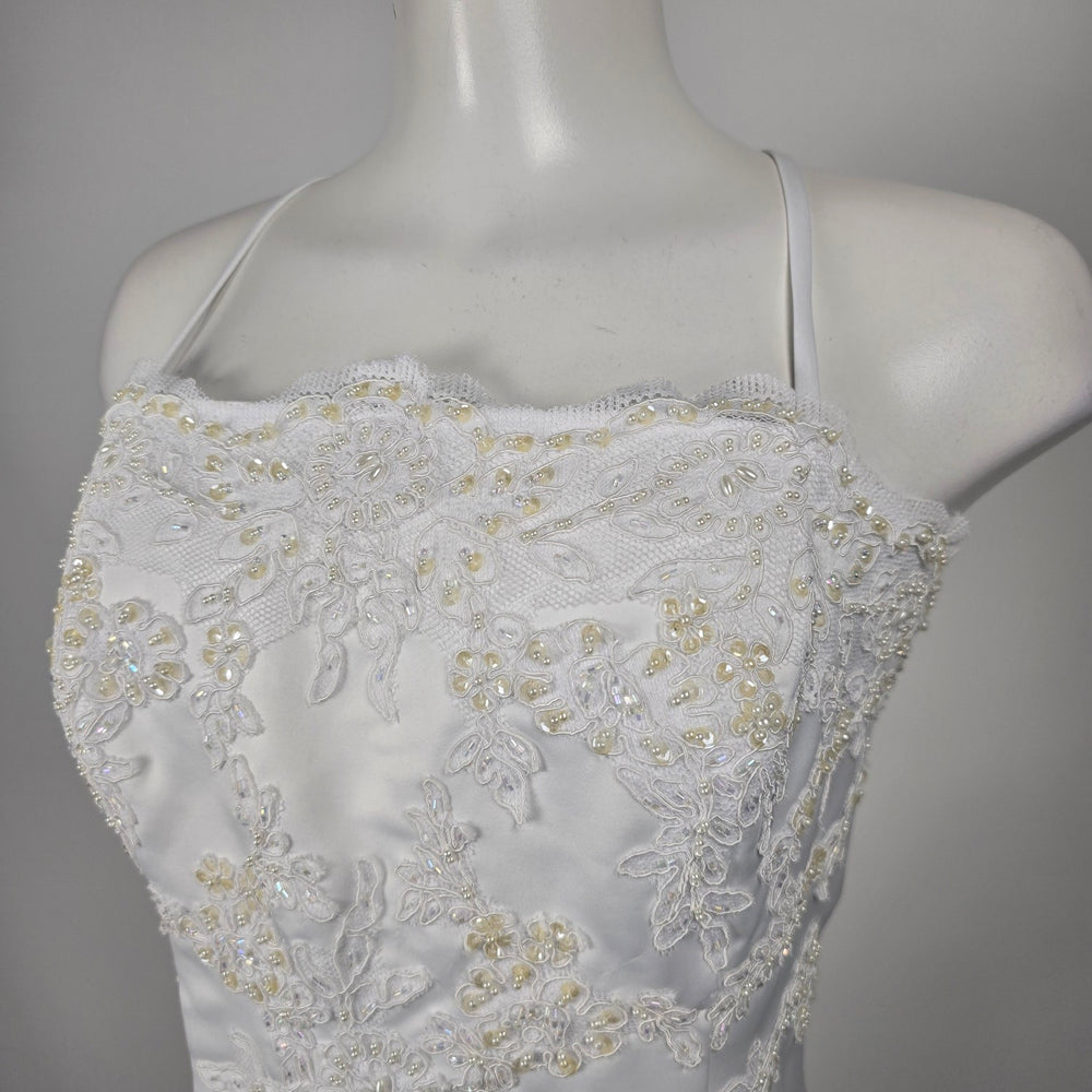 Vintage Aspeed White Beaded Lace Spaghetti Strap Formal Wedding Gown Dress -Size M/L