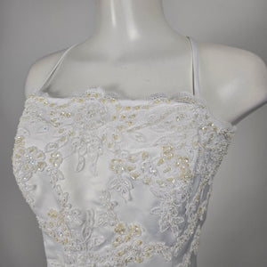 Vintage Aspeed White Beaded Lace Spaghetti Strap Formal Wedding Gown Dress -Size M/L