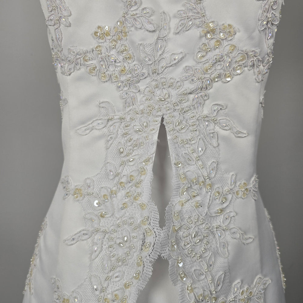 Vintage Aspeed White Beaded Lace Spaghetti Strap Formal Wedding Gown Dress -Size M/L