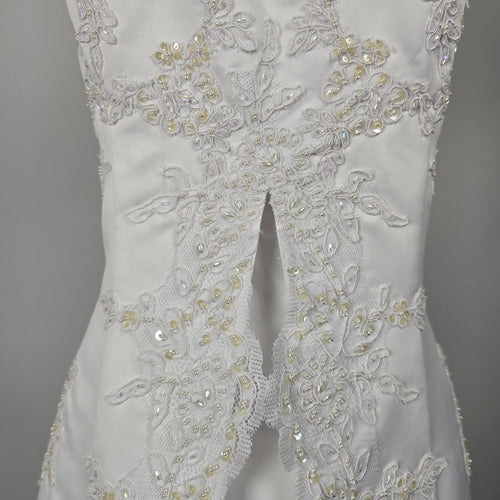 Vintage Aspeed White Beaded Lace Spaghetti Strap Formal Wedding Gown Dress -Size M/L