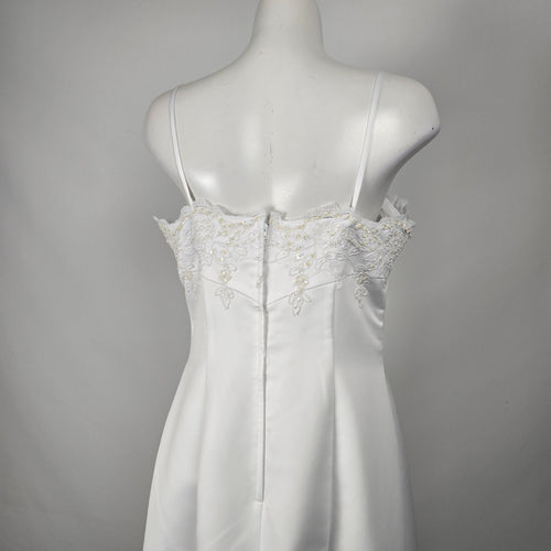 Vintage Aspeed White Beaded Lace Spaghetti Strap Formal Wedding Gown Dress -Size M/L