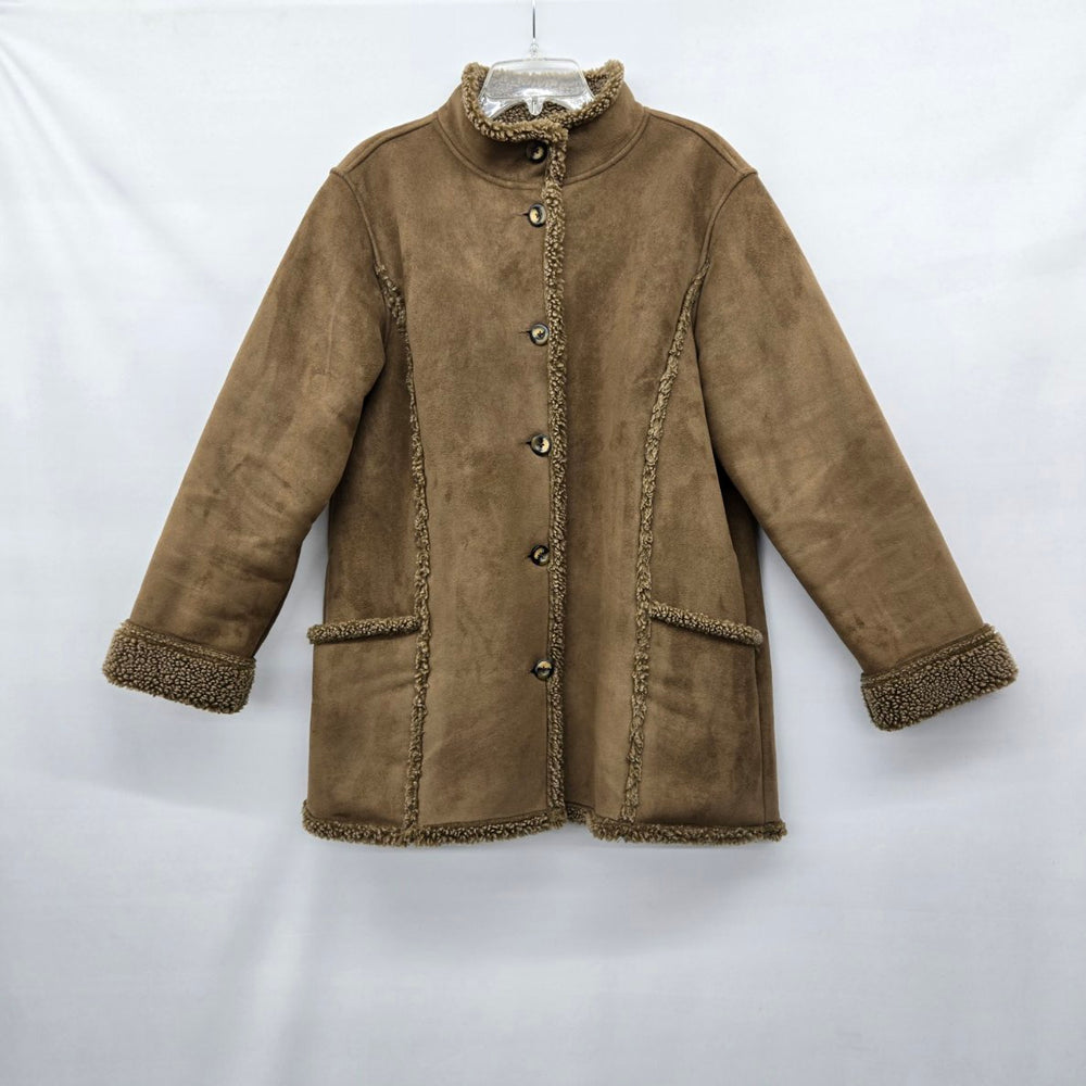 L.L.Bean Women’s Faux Shearling Suede-Look Coat Brown Size L